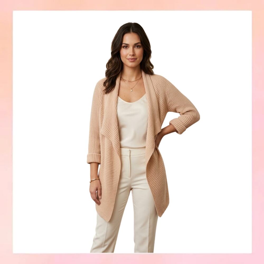 New Directions Studio Boho Open Front Cardigan Beige XL